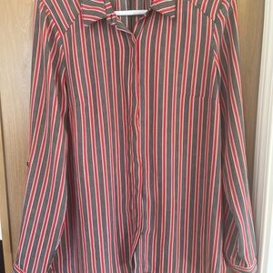 Women’s Long Sleeve Striped Tunic Button Up Red Black White DR2 Small
